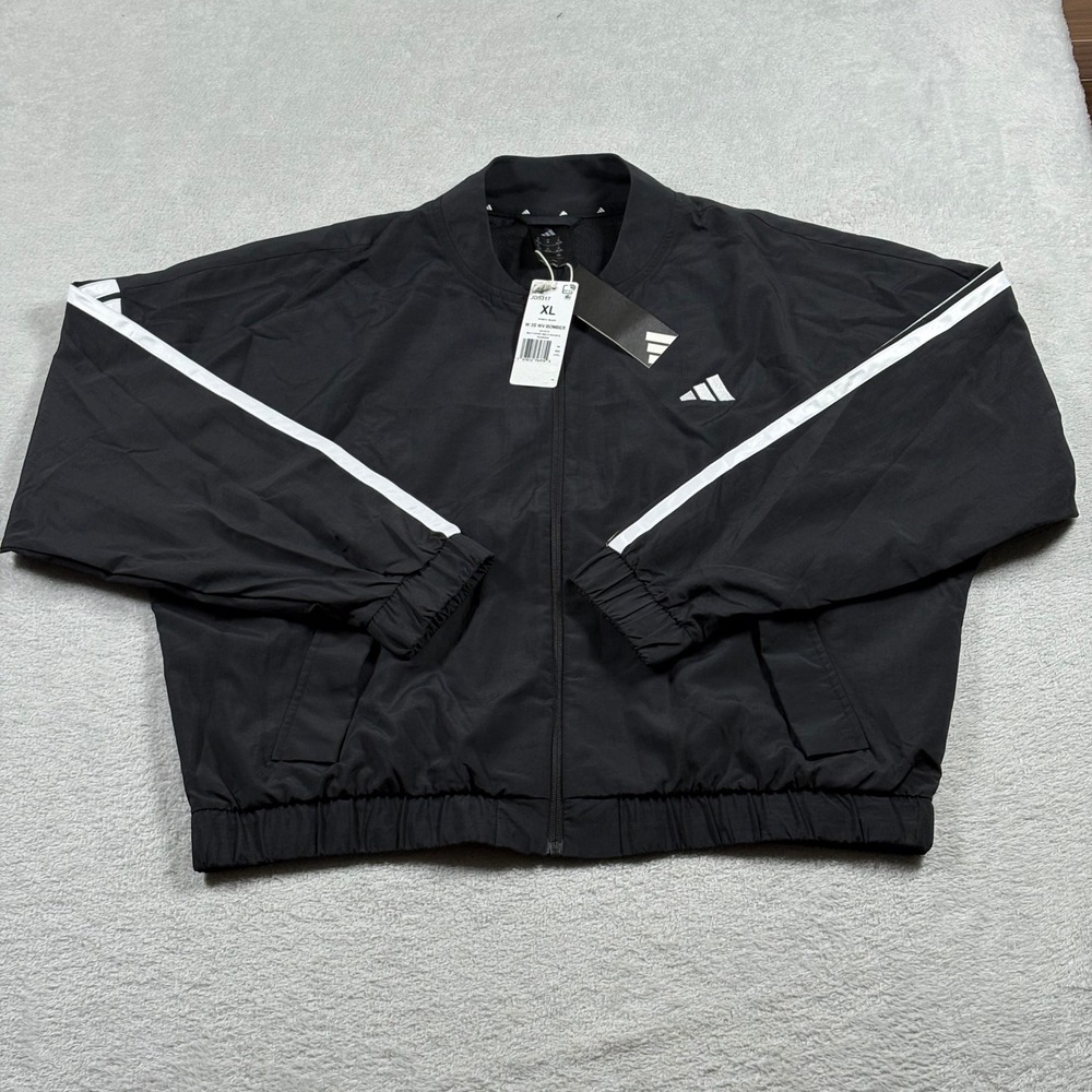Adidas W 3S WV Bomber Jacket Black White Stripes Womens XL NWT